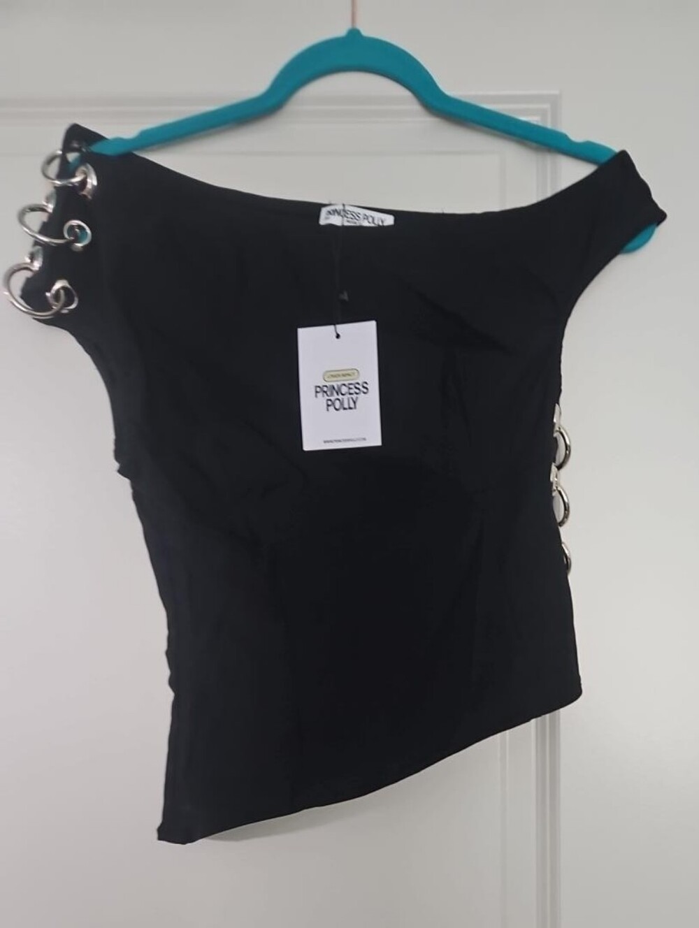 Princess Polly Laude Eyelet Grommet Off Shoulder Top Black US 8 NWT